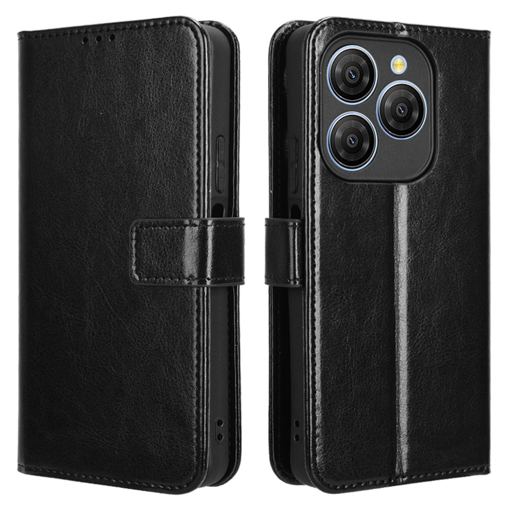 For Blackview Shark 9 5G Case Crazy Horse Texture PU Leather Phone Wallet Cover - Black