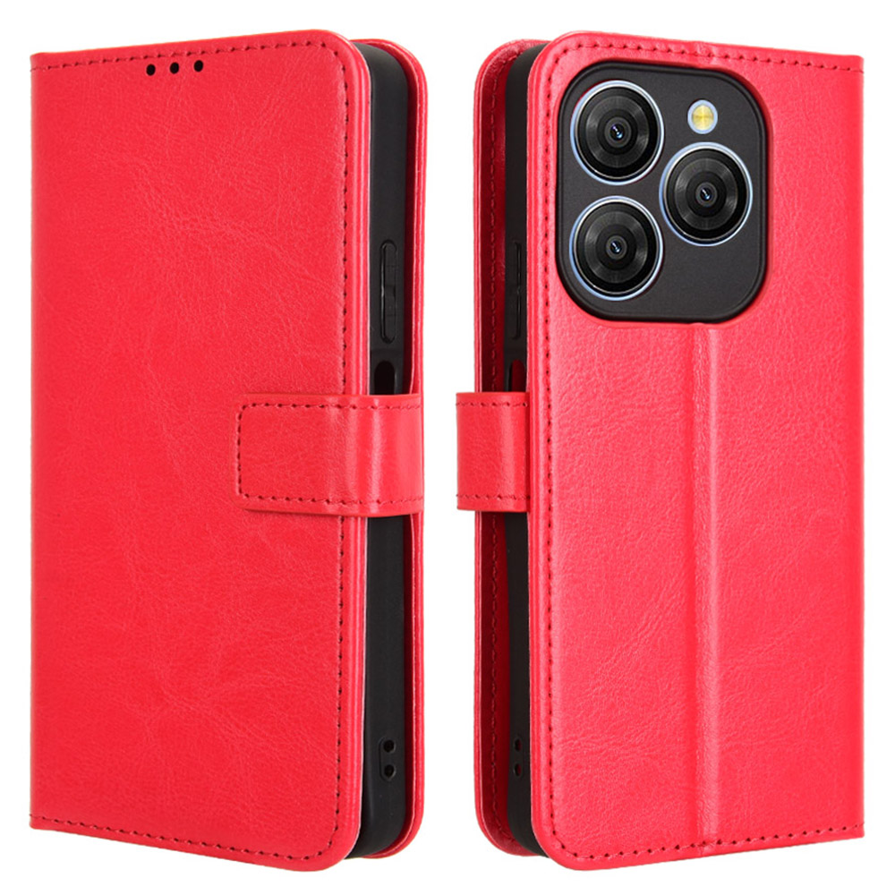 For Blackview Shark 9 5G Case Crazy Horse Texture PU Leather Phone Wallet Cover - Red