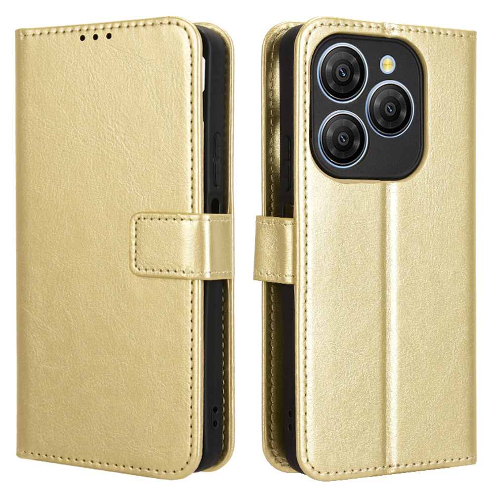 For Blackview Shark 9 5G Case Crazy Horse Texture PU Leather Phone Wallet Cover - Gold