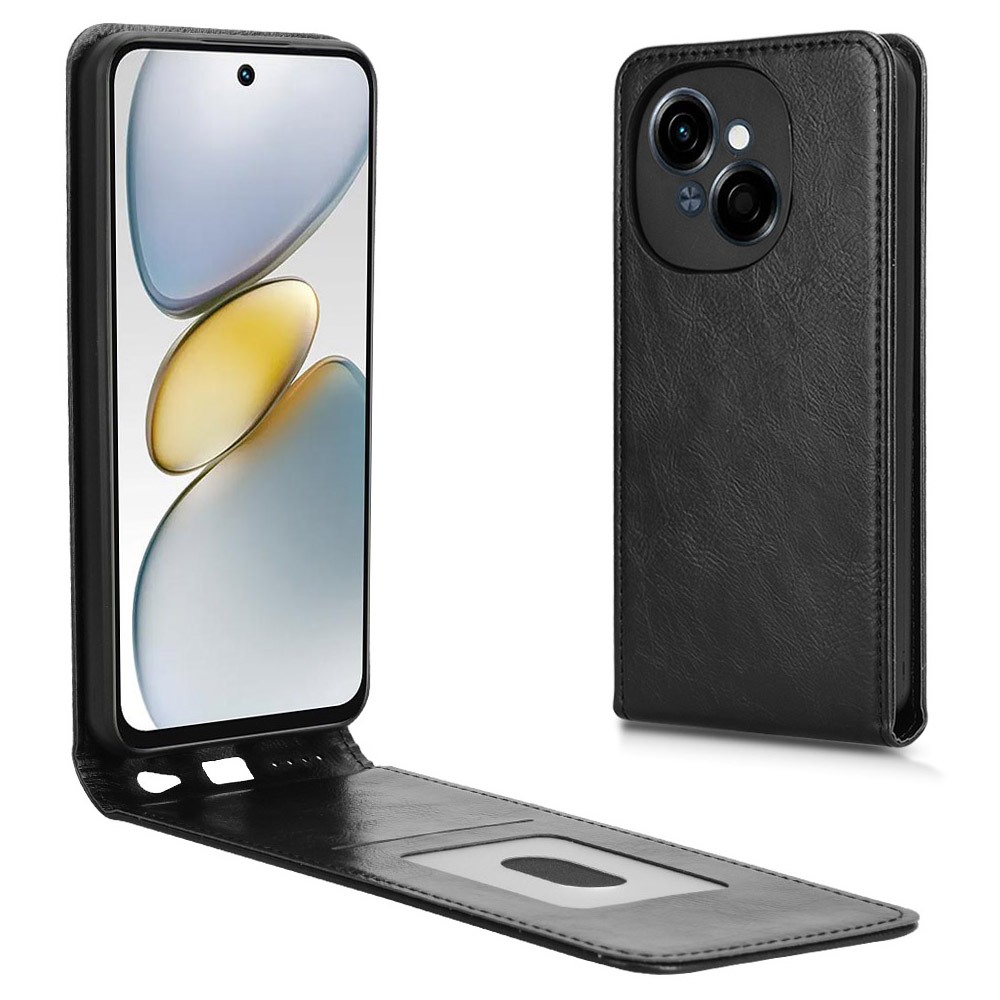 Phone Case For TECNO Spark Go 1 / Pop 9 4G / Spark Go 2025 Magnetic Vertical Flip Leather Cover with Card Slot - Black