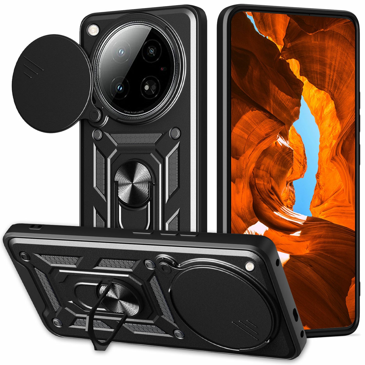 For Infinix Zero 40 4G Case with Slide Camera Lid PC+TPU Kickstand Phone Cover - Black
