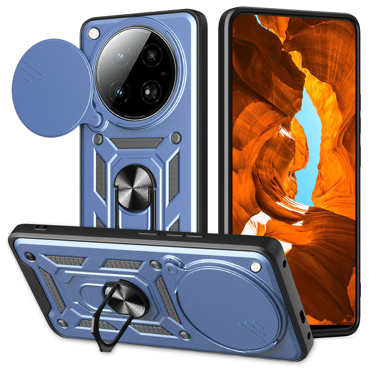 For Infinix Zero 40 4G Case with Slide Camera Lid PC+TPU Kickstand Phone Cover - Blue