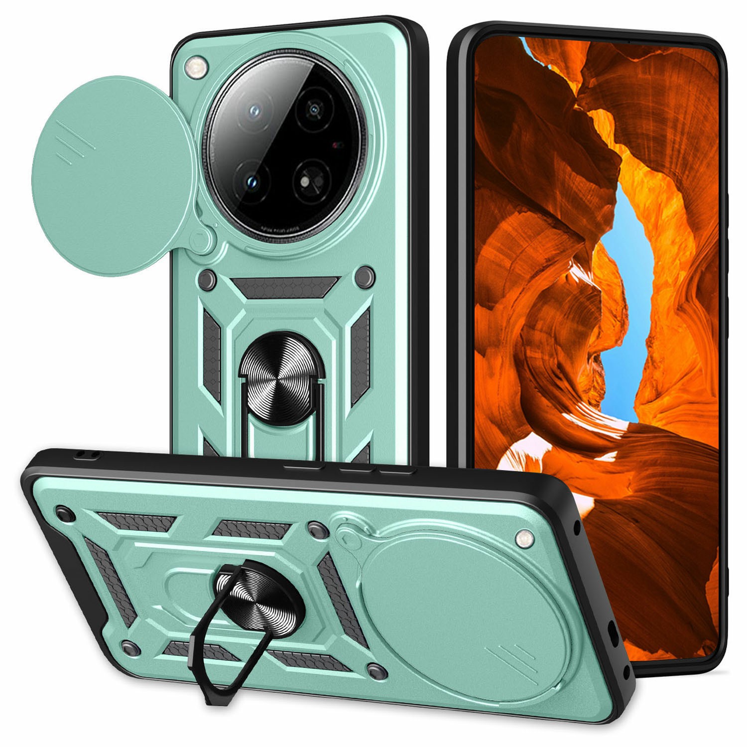 For Infinix Zero 40 4G Case with Slide Camera Lid PC+TPU Kickstand Phone Cover - Green