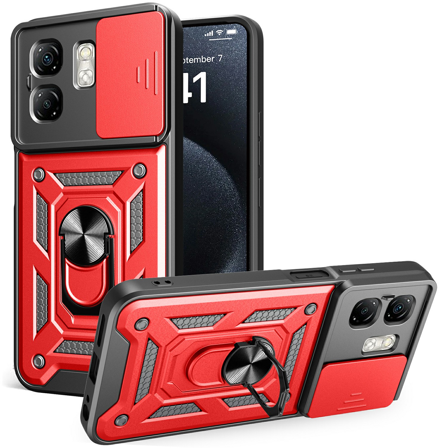 For Infinix Hot 50i 4G / Smart 9 4G Case with Slide Camera Lid PC+TPU Kickstand Phone Cover - Red