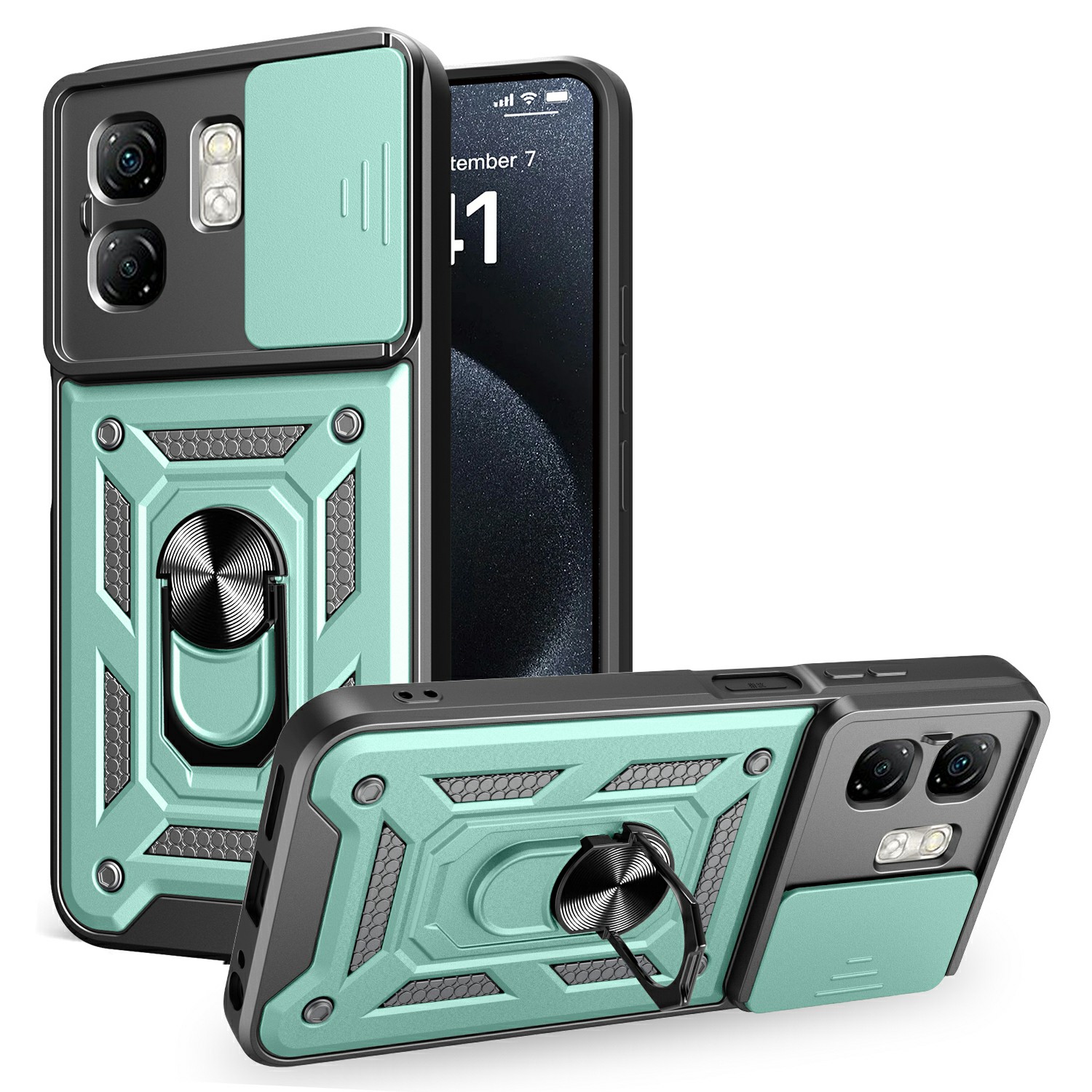 For Infinix Hot 50i 4G / Smart 9 4G Case with Slide Camera Lid PC+TPU Kickstand Phone Cover - Green
