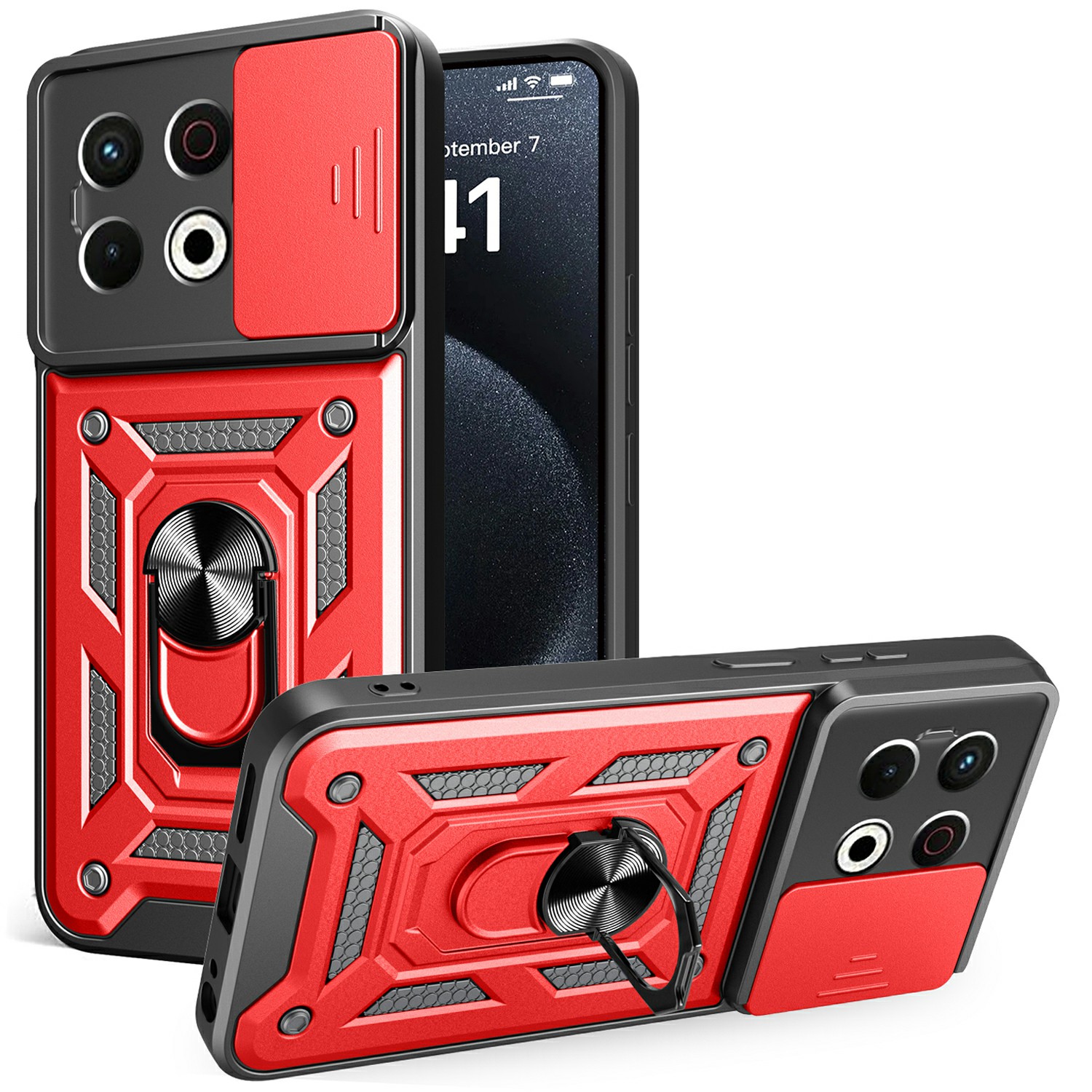 For TECNO Spark 30 Pro 4G Case with Slide Camera Lid PC+TPU Kickstand Phone Cover - Red
