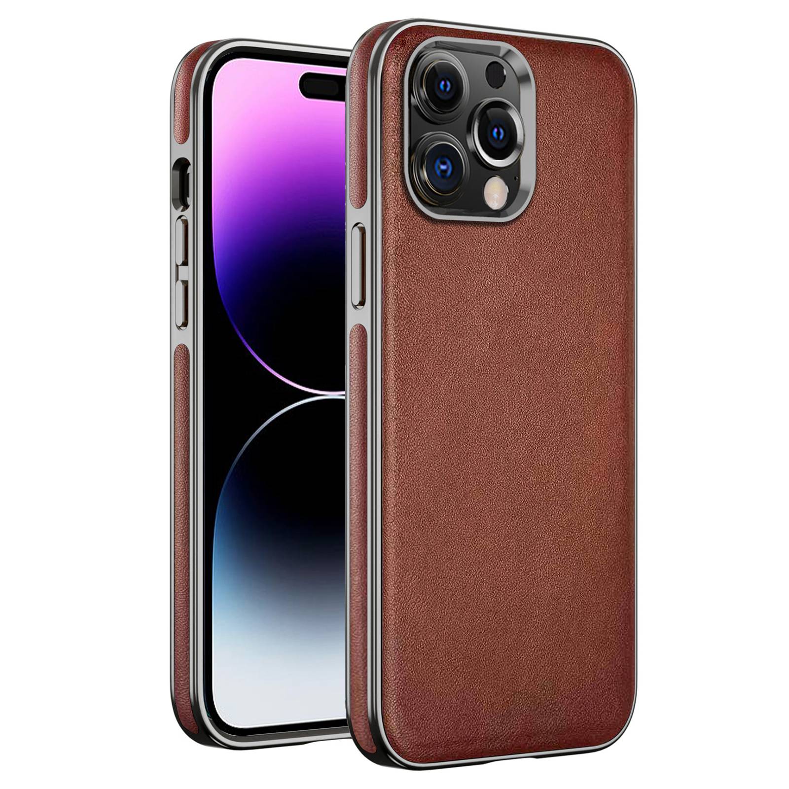 

Business Electroplating Phone Case for iPhone 14 Pro Max, Anti-dust TPU+PU Leather Phone Back Cover - Brown, iPhone 14 Pro Max