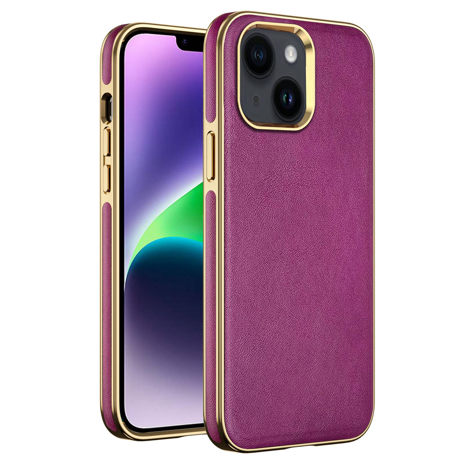 

For iPhone 14 Soft Inner TPU+Outer PU Leather Phone Cover Business Electroplating Water-repellent Phone Case - Wine Red, iPhone 14