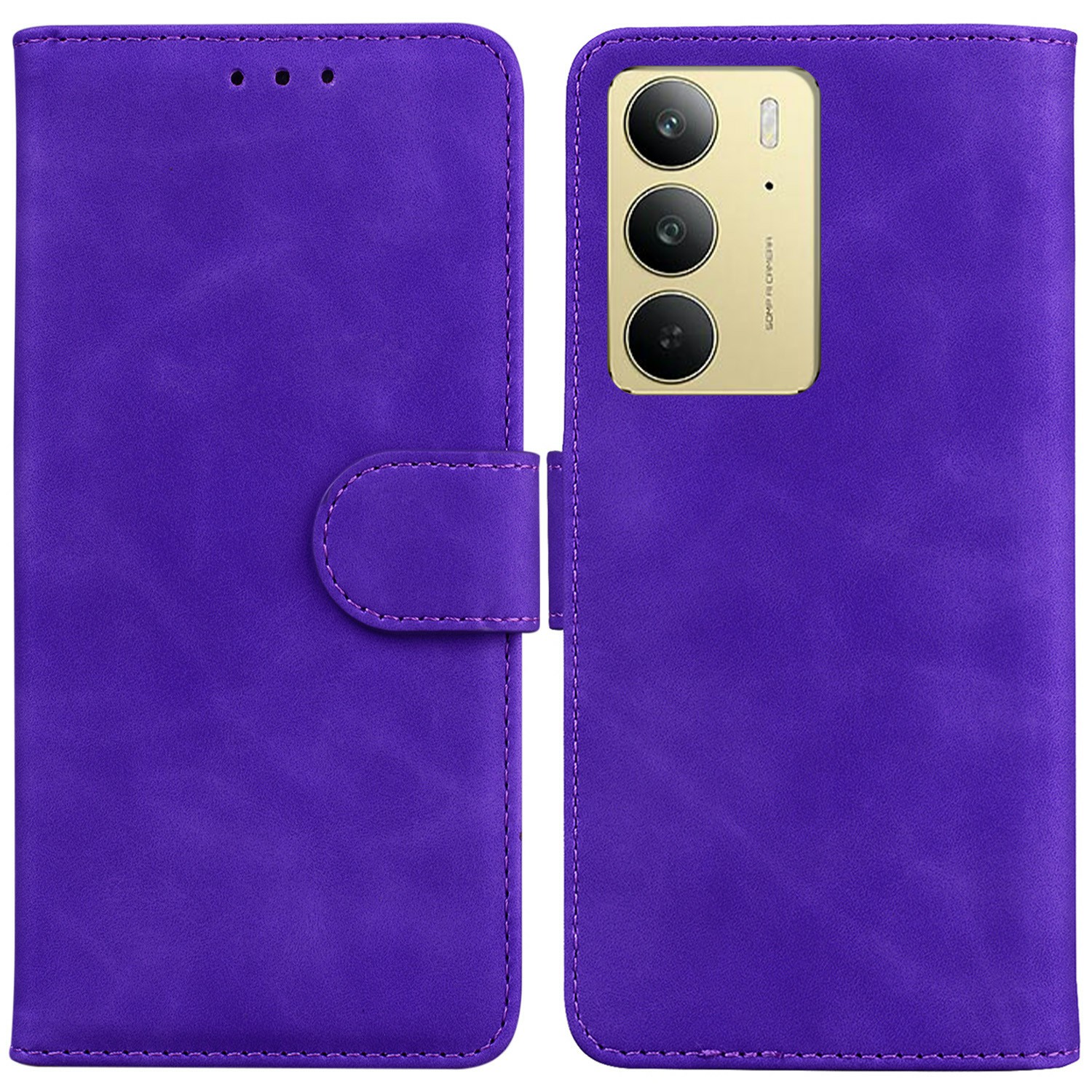 For Realme C75 4G Case Solid Color Leather Wallet Phone Cover - Purple