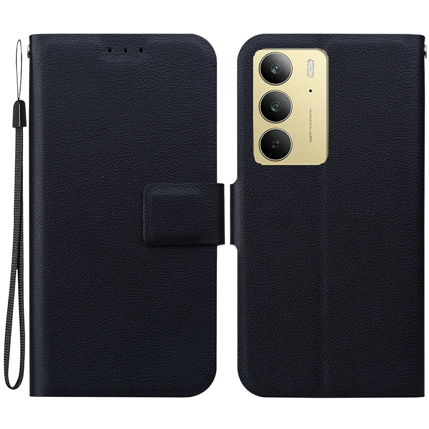For Realme C75 4G Case Ultra-Thin PU Leather + TPU Phone Cover with Card Slot - Black