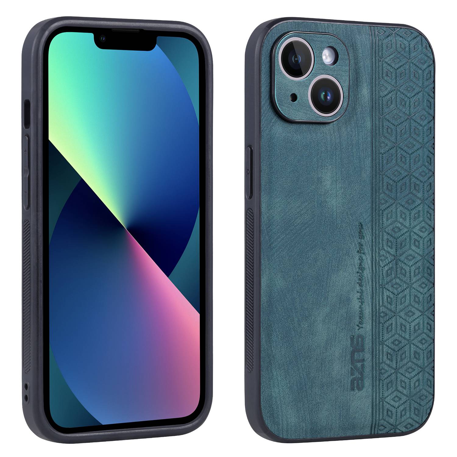 

AZNS For iPhone 13 mini 5.4 inch Anti-slip Side Design Imprinted Pattern Phone Case PU Leather+TPU Phone Cover - Green, iPhone 13 mini