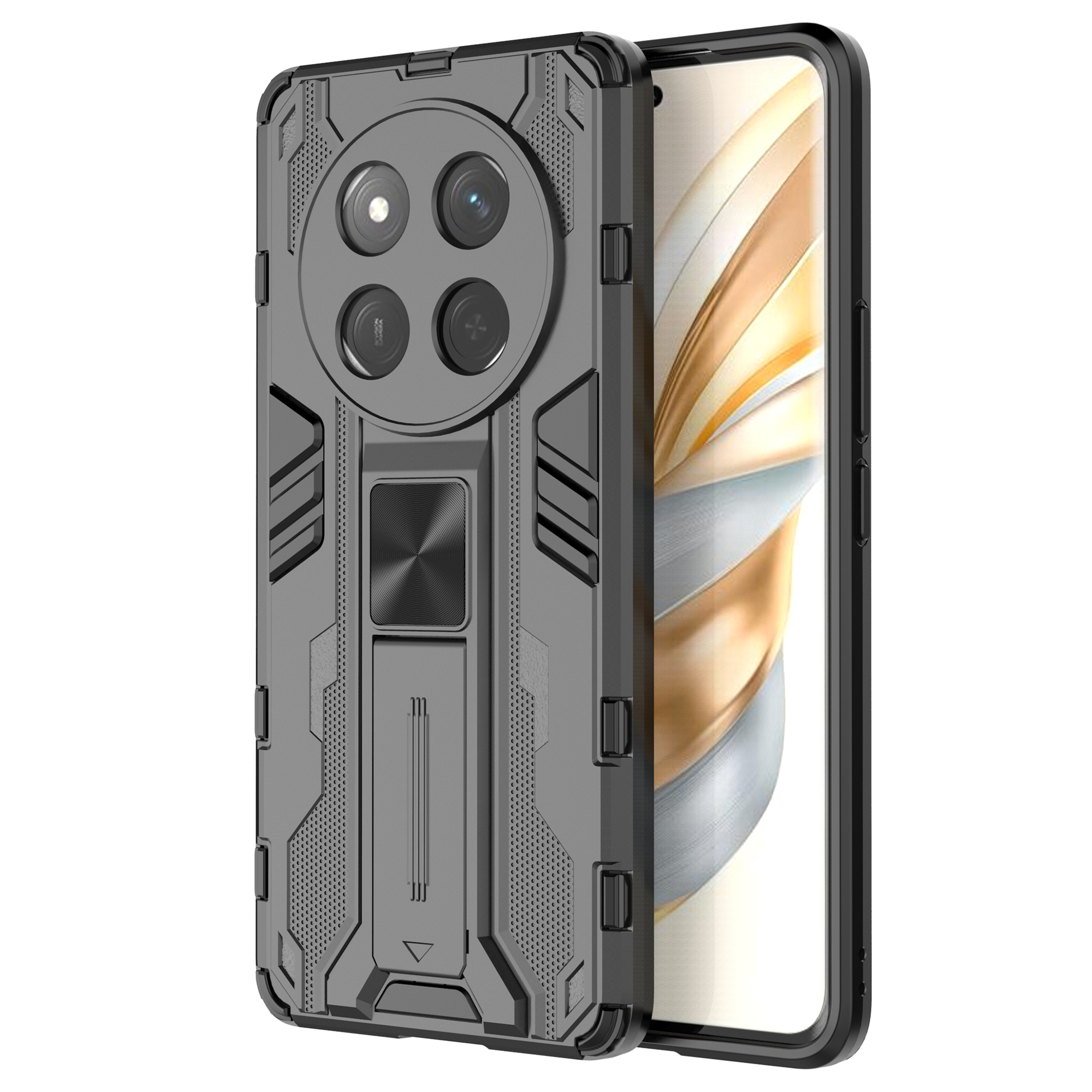 For Honor Magic7 Lite 5G / X9c 5G / X60 Pro 5G Case PC + TPU Shockproof Phone Cover with Kickstand - Black