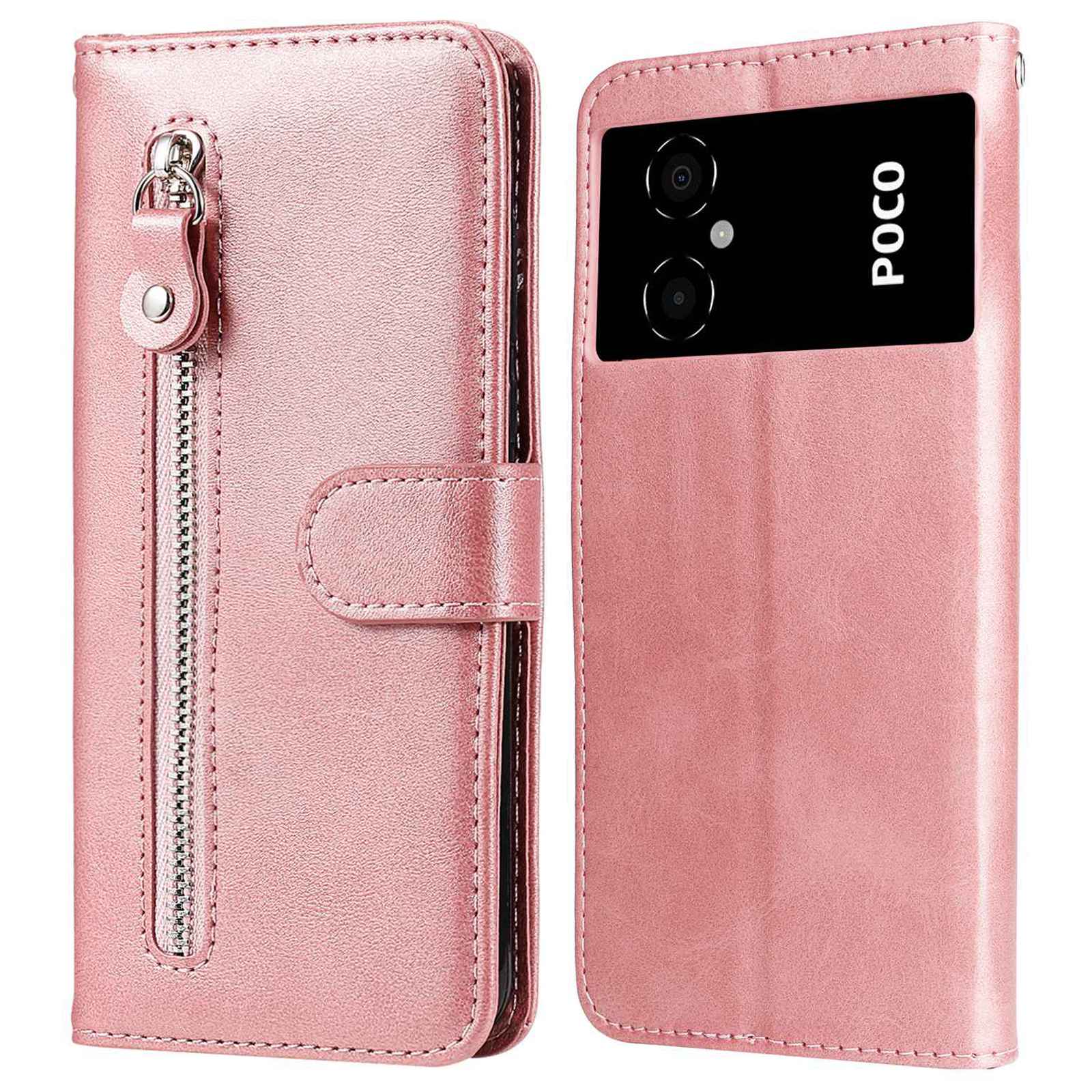 

Für Xiaomi Poco M4 5G / M5 4G (indien) Reißverschlusspocket Flip Phone Hülle PU Leder Magnetische Verschlussständer Folio Brieftasche Abdeckung - Roségold, Xiaomi Poco M4 5G