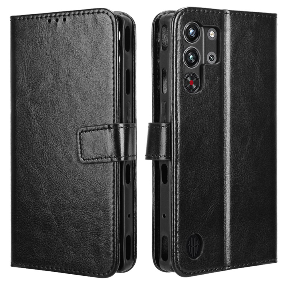 For ZTE nubia Red Magic 10 Pro+ 5G / 10 Pro 5G Case Crazy Horse Texture PU Leather Phone Wallet Cover - Black