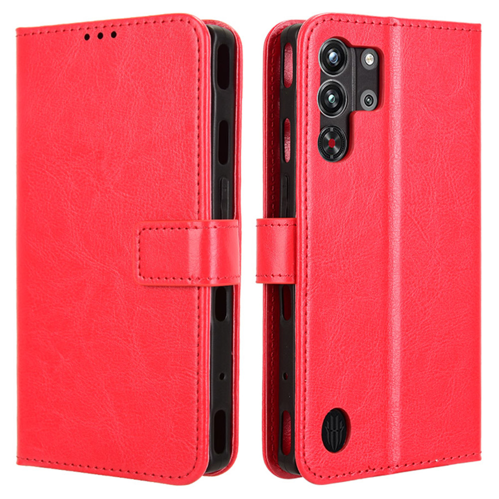 For ZTE nubia Red Magic 10 Pro+ 5G / 10 Pro 5G Case Crazy Horse Texture PU Leather Phone Wallet Cover - Red