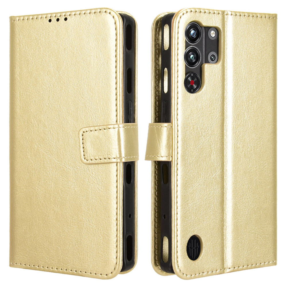 For ZTE nubia Red Magic 10 Pro+ 5G / 10 Pro 5G Case Crazy Horse Texture PU Leather Phone Wallet Cover - Gold