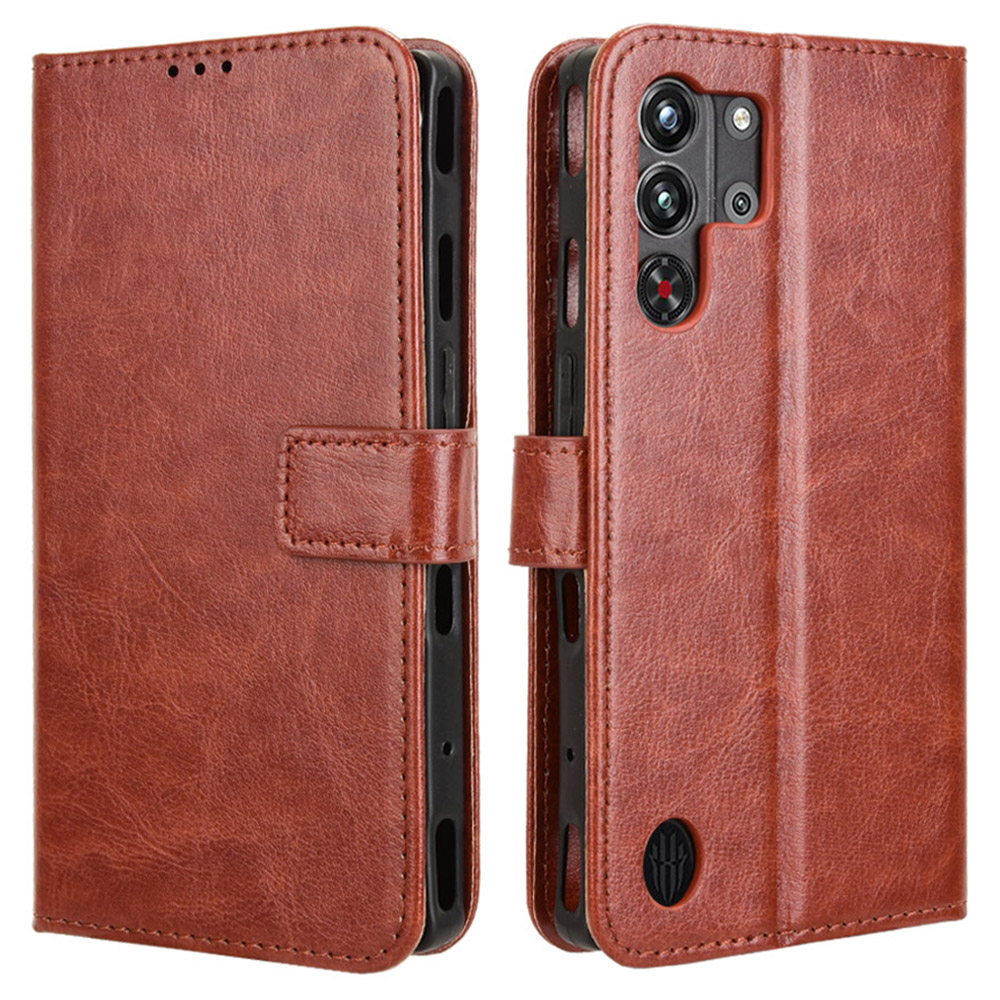For ZTE nubia Red Magic 10 Pro+ 5G / 10 Pro 5G Case Crazy Horse Texture PU Leather Phone Wallet Cover - Brown