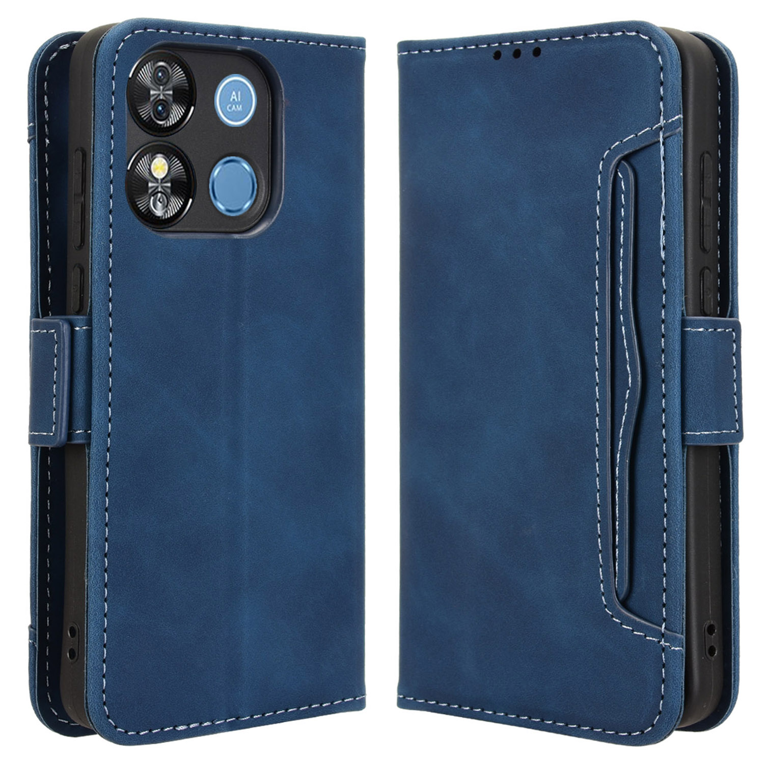 For Oukitel C57 Pro / C57s Leather Case Phone Wallet Cover with Multiple Card Slots - Blue
