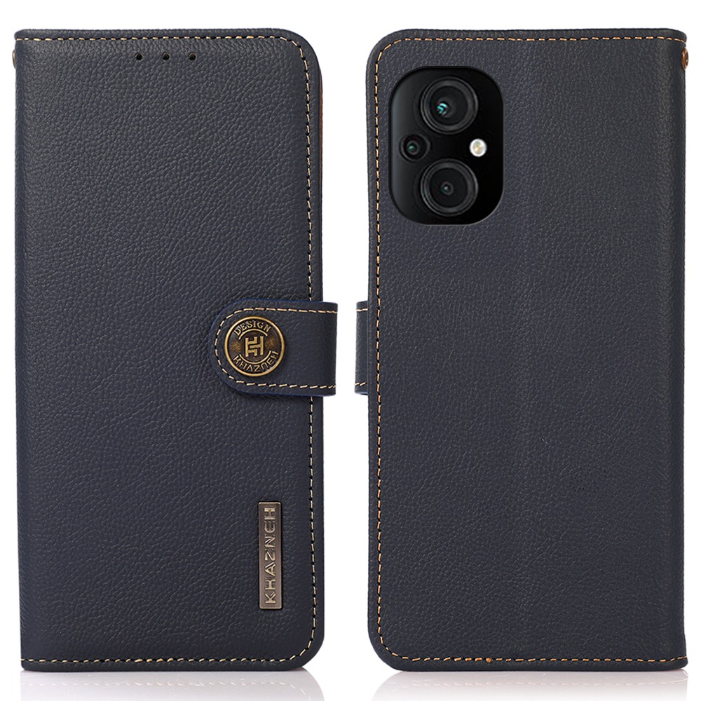 

Khazneh Forxiaomi Poco M5 5G / M4 5G Flip Magnetic Wallet-stil-telefonhülle Echter Lederständer RFID Blockierende Schutzbriefe Flip-abdeckung - Blau, Xiaomi Poco M5 5G