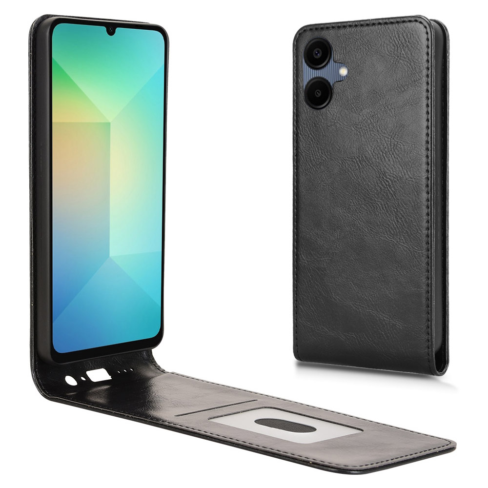 For Samsung Galaxy A06 4G Case with Card Slot Magnetic Vertical Flip Leather Phone Cover - Black