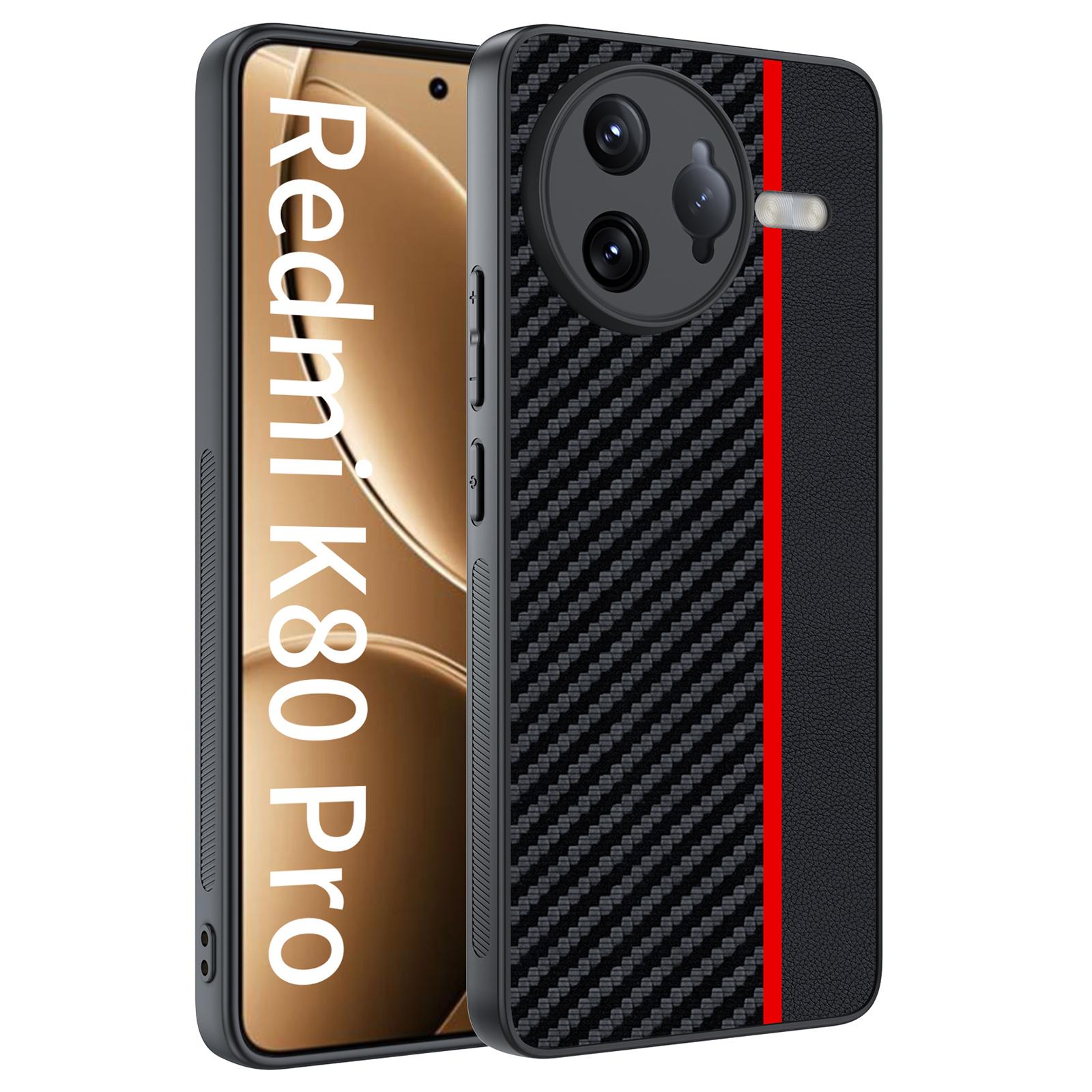 For Xiaomi Poco F7 Ultra 5G / Redmi K80 Pro 5G Case Carbon Fiber Texture Ultra Slim PC Phone Cover - Black + Red