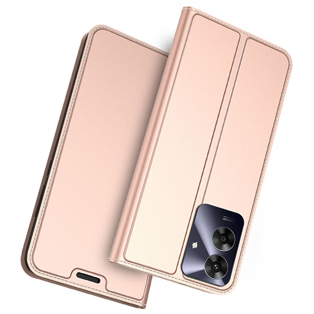 For Realme Note 60 Case PU Leather Phone Cover with Card Holder Stand Magnetic Closure - Rose Gold
