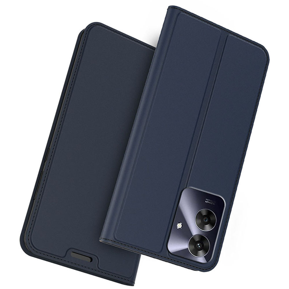 For Realme Note 60 Case PU Leather Phone Cover with Card Holder Stand Magnetic Closure - Blue