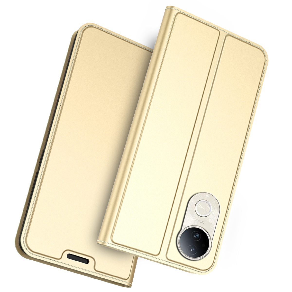 For vivo S20 5G Case PU Leather Phone Cover with Card Holder Stand Magnetic Closure - Gold