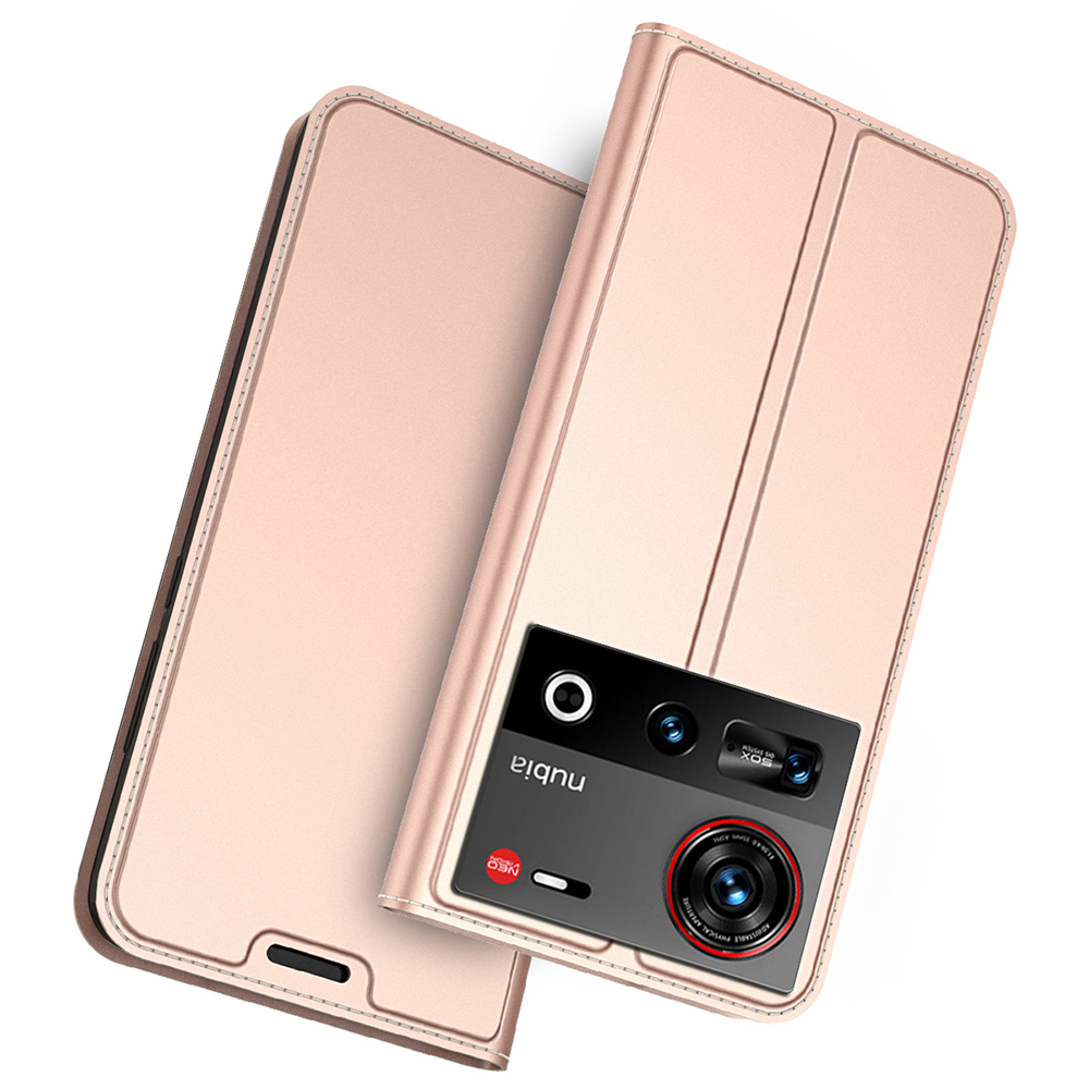 For ZTE nubia Z70 Ultra 5G Case PU Leather Phone Cover with Card Holder Stand Magnetic Closure - Rose Gold