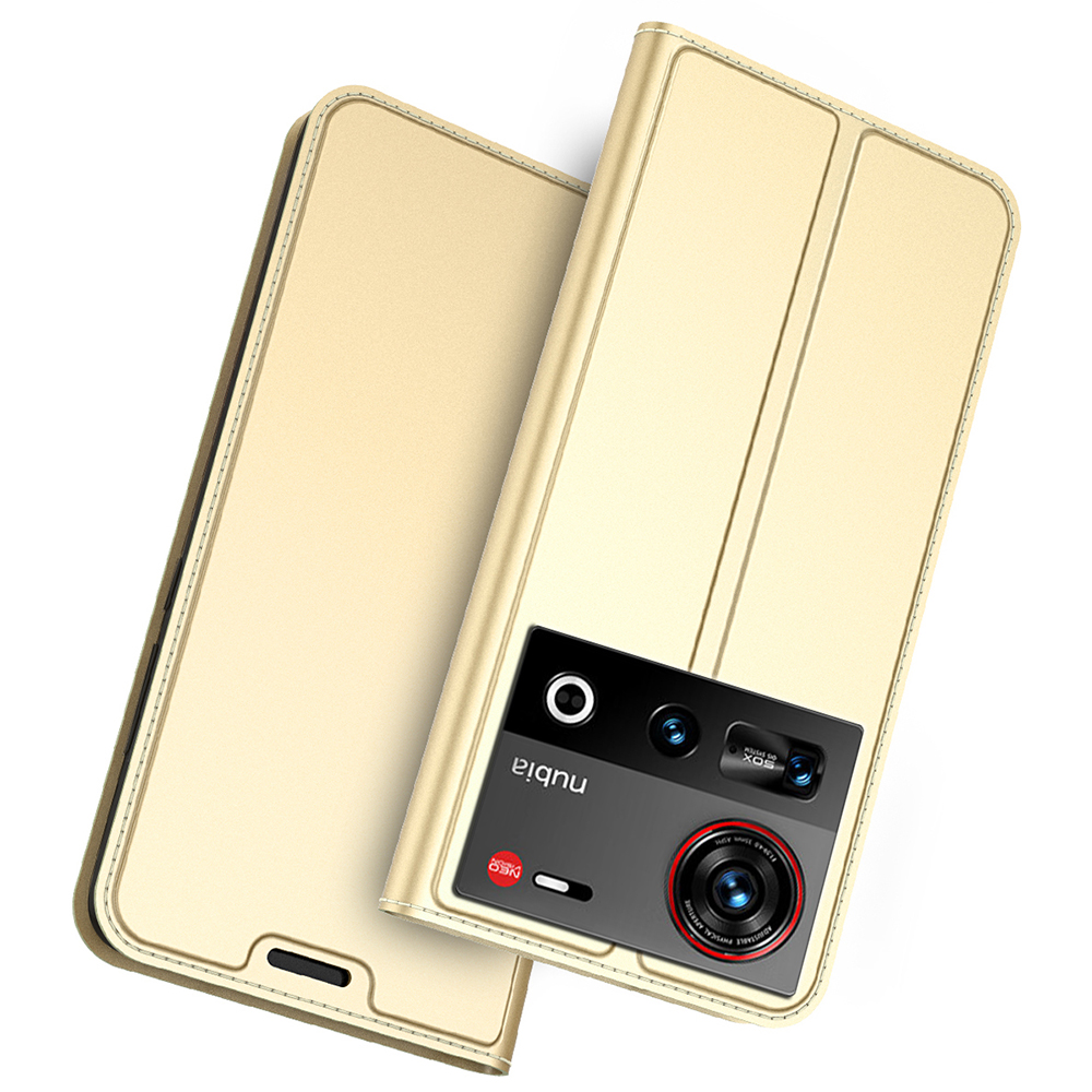 For ZTE nubia Z70 Ultra 5G Case PU Leather Phone Cover with Card Holder Stand Magnetic Closure - Gold