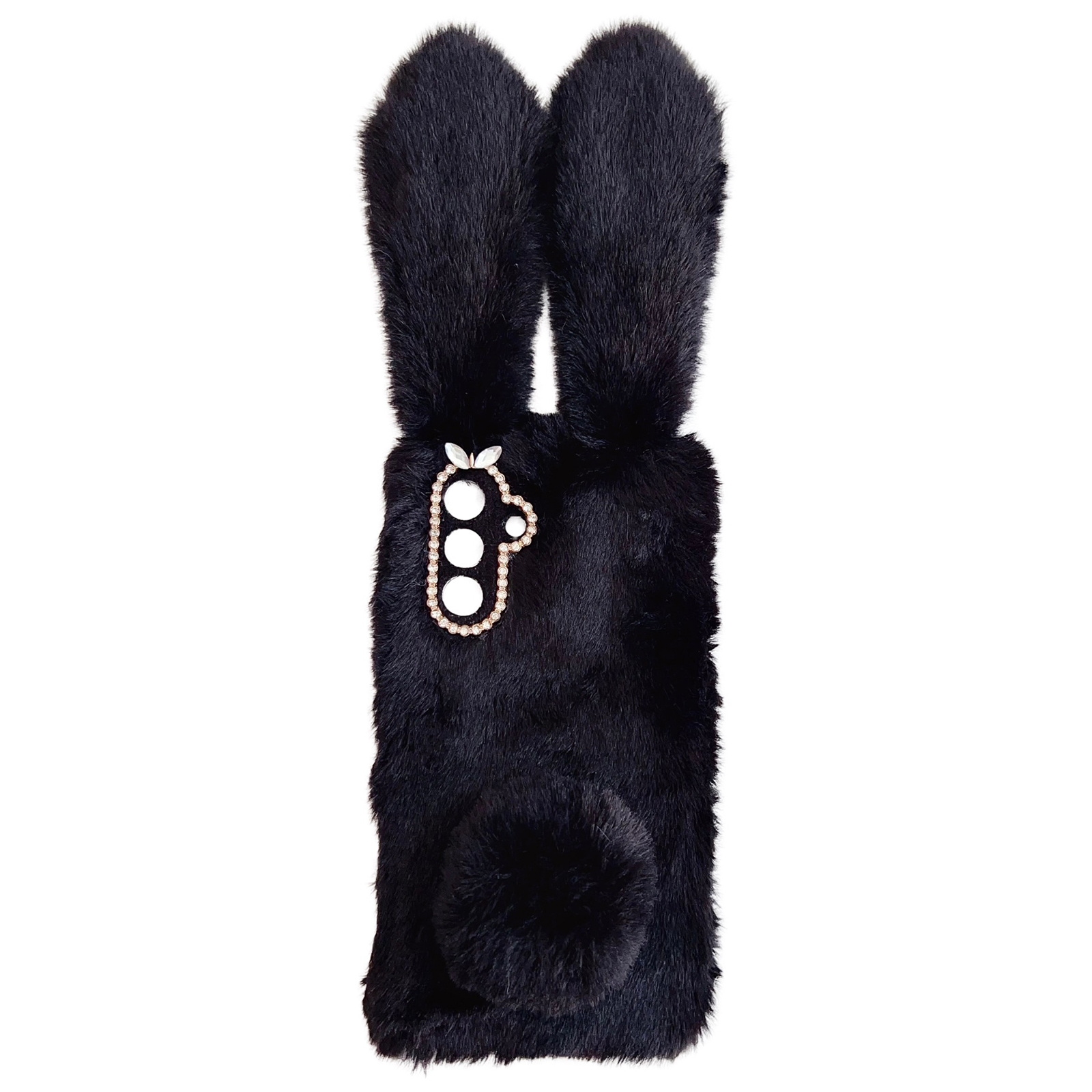For Samsung Galaxy A56 5G Case Bunny Ears Furry Soft TPU Protective Phone Cover - Black