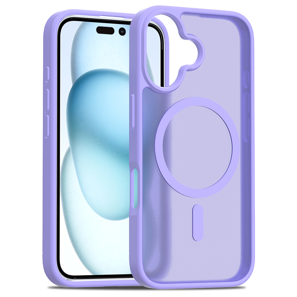 For iPhone 16 Plus Compatible with MagSafe TPU Frame Acrylic Back Phone Cover Skin Touch - Purple