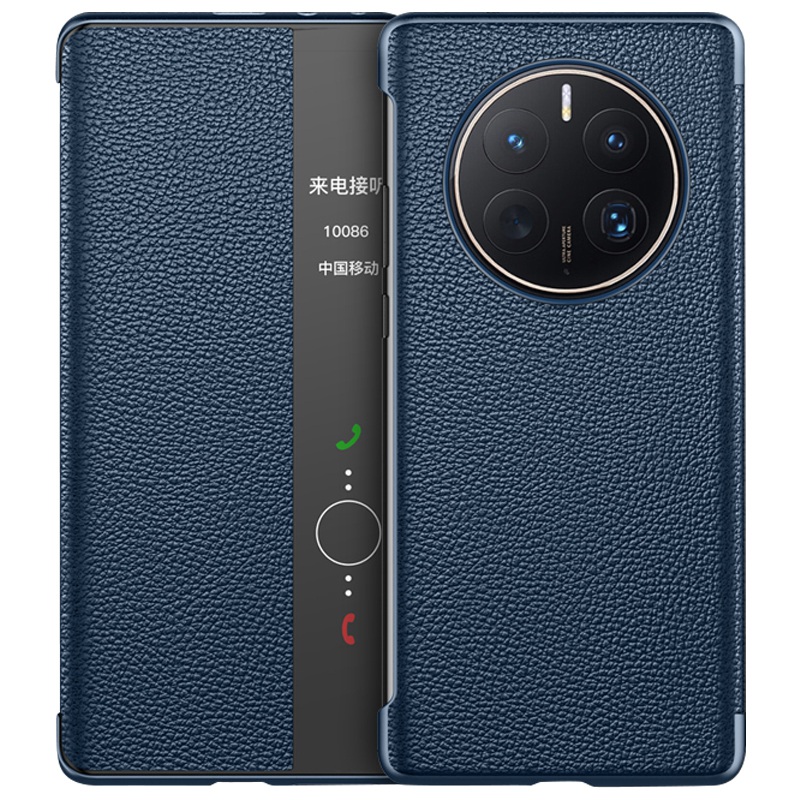 

Für Huawei Mate 50 Pro 4G Litchi Textur PU Leder Hülle Anti-kratzer Drop-proof-telefonabdeckung Mit Ansichtsfenster - Blau, Huawei Mate 50 Pro 4G