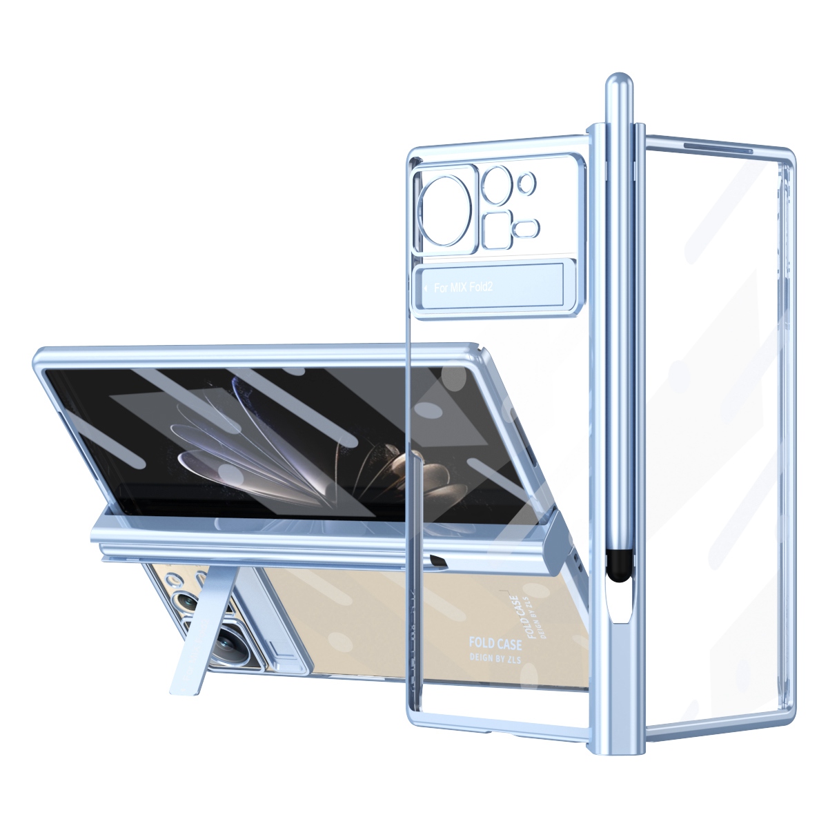 

Für Xiaomi Mix Fold 2 5g Transparentes Telefonkoffer Elektroplieren Hartpc -telefonabdeckung Mit Seitenscharnierschutz - Blau, Xiaomi Mix Fold 2 5G