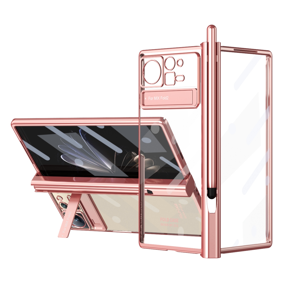 

Für Xiaomi Mix Fold 2 5g Transparentes Telefonkoffer Elektroplieren Hartpc -telefonabdeckung Mit Seitenscharnierschutz - Rosa, Xiaomi Mix Fold 2 5G