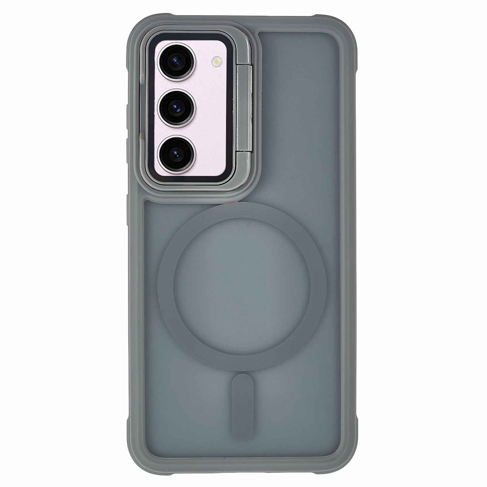 For Samsung Galaxy S23 Magnetic Case Lens Cover Kickstand Matte Back Cover - Grey