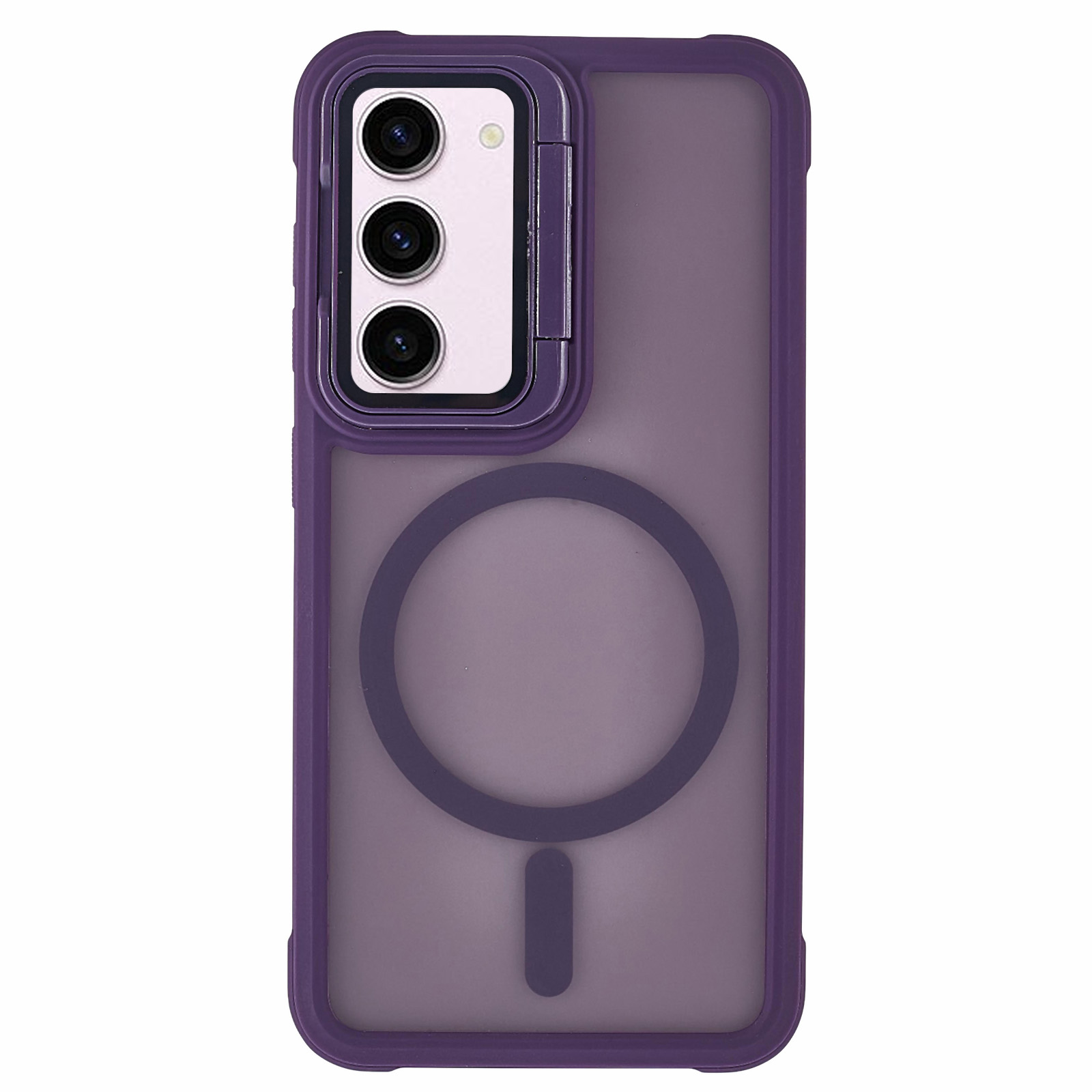 For Samsung Galaxy S23+ Magnetic Case Lens Cover Kickstand Matte Back Cover - Purple