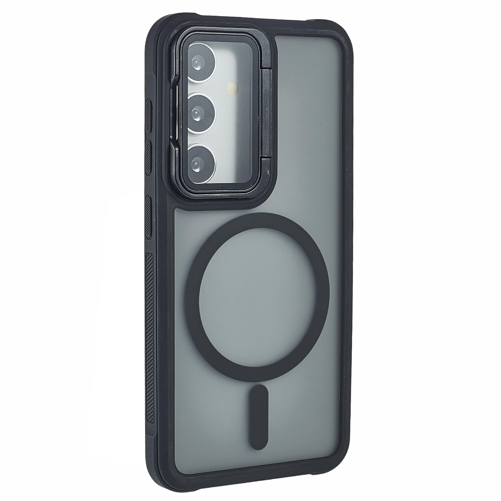 For Samsung Galaxy S25+ / S24+ Magnetic Case Lens Cover Kickstand Matte Back Cover - Black