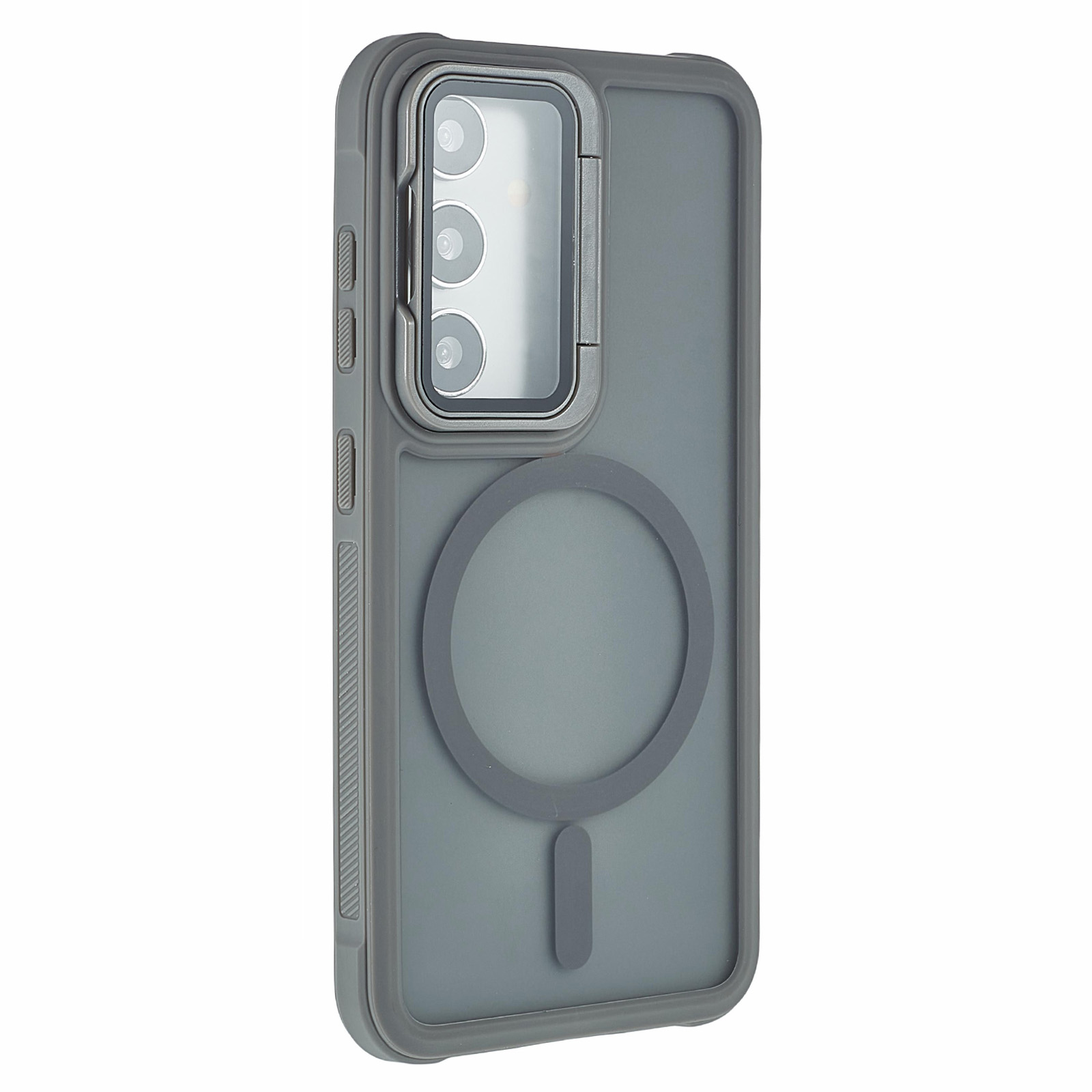 For Samsung Galaxy S25+ / S24+ Magnetic Case Lens Cover Kickstand Matte Back Cover - Grey