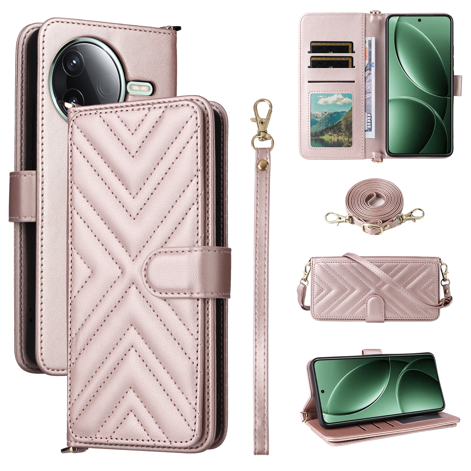 For Xiaomi Redmi K80 5G / K80 Pro 5G / Poco F7 Pro 5G / Poco F7 Ultra 5G Wallet Case with Shoulder / Wrist Strap Leather Phone Cover Stand - Pink