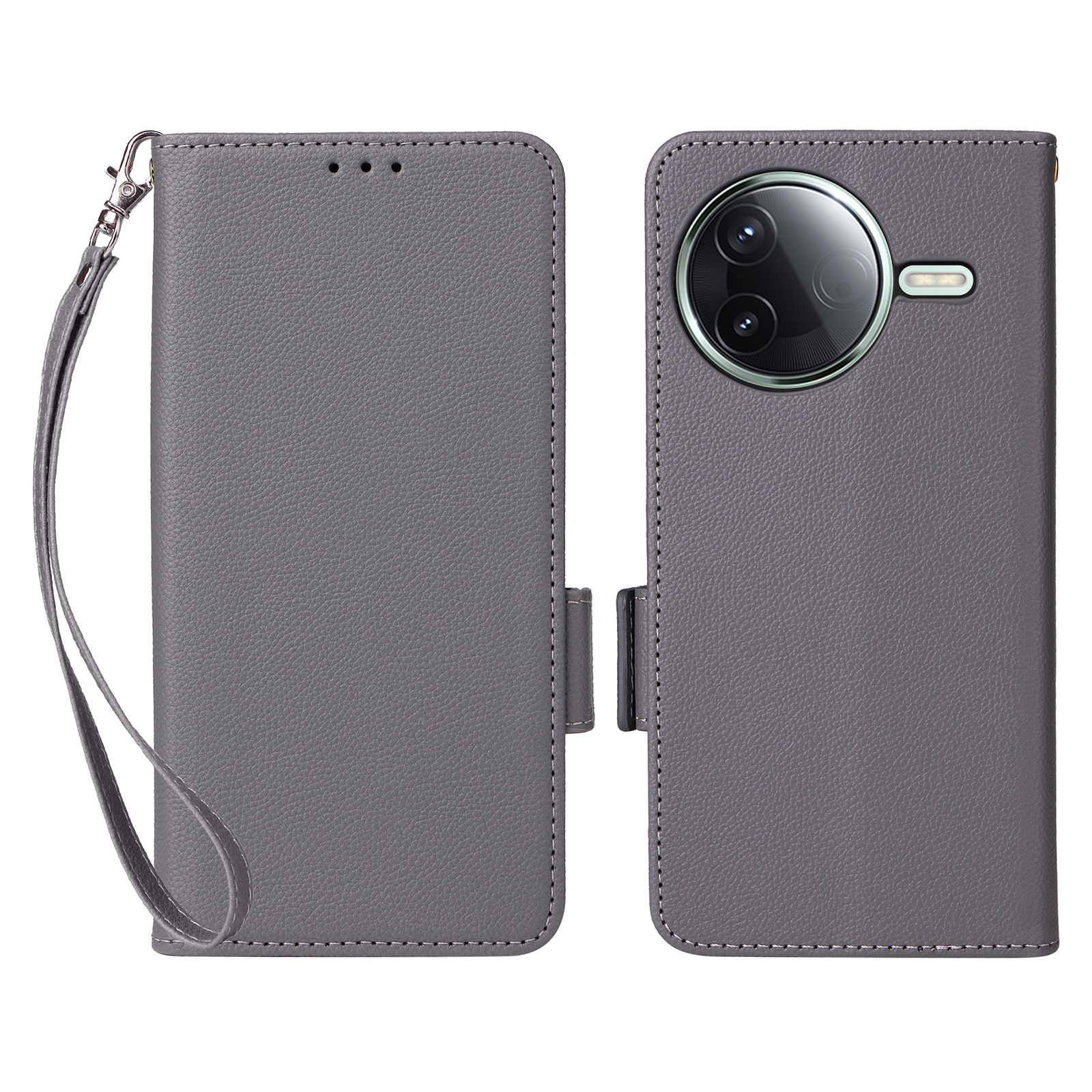 For Xiaomi Redmi K80 5G / K80 Pro 5G / Poco F7 Pro 5G / Poco F7 Ultra 5G Case with Strap Litchi Texture PU Leather Wallet Phone Cover - Grey