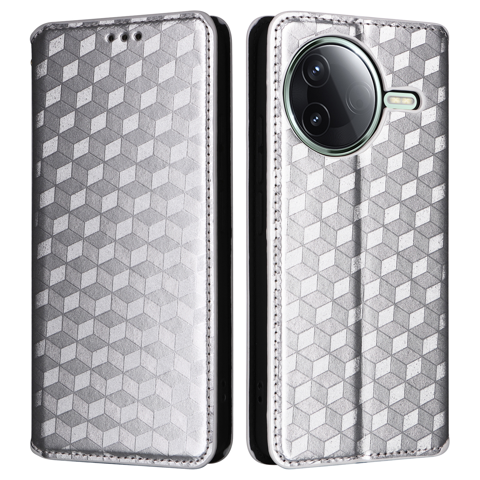 For Xiaomi Redmi K80 5G / K80 Pro 5G / Poco F7 Pro 5G / Poco F7 Ultra 5G Wallet Case Rhombus Imprinted Leather Phone Cover - Silver