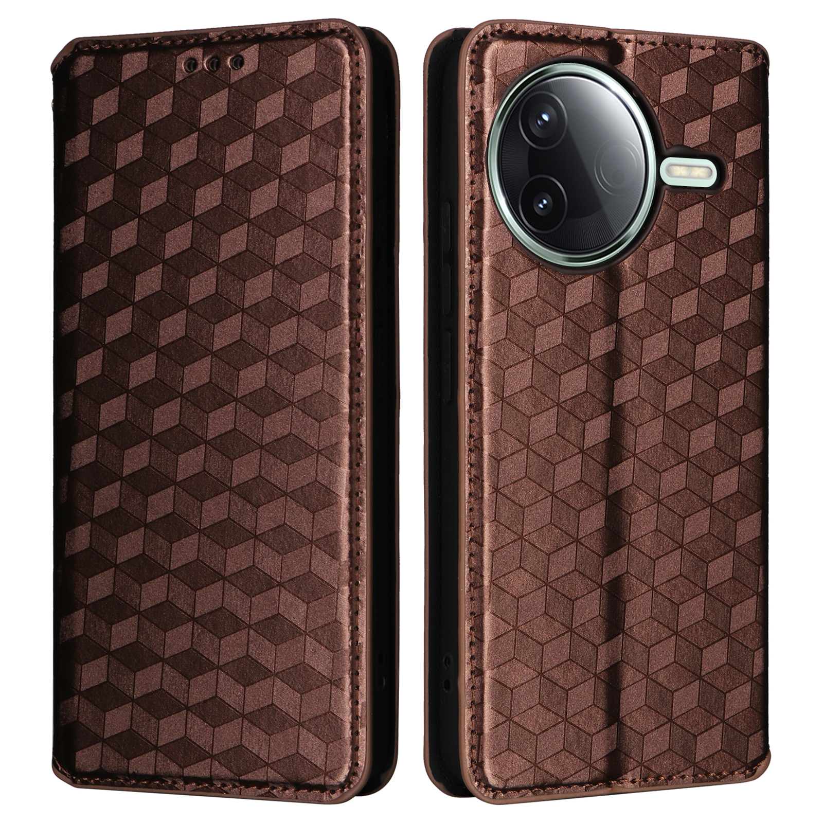 For Xiaomi Redmi K80 5G / K80 Pro 5G / Poco F7 Pro 5G / Poco F7 Ultra 5G Wallet Case Rhombus Imprinted Leather Phone Cover - Brown