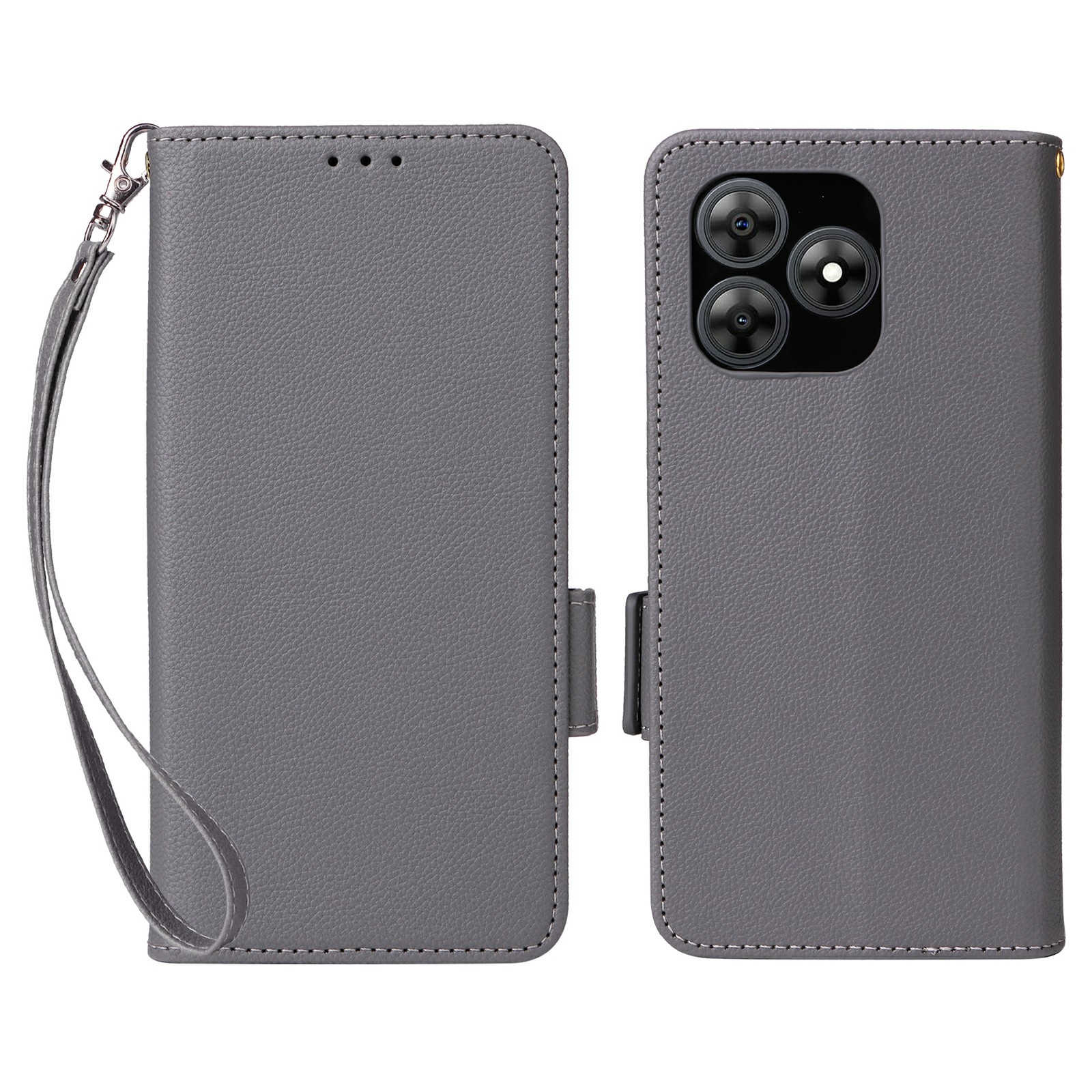 For Blackview Wave 8C Case with Wrist Strap Litchi Texture PU Leather Wallet Phone Cover - Grey
