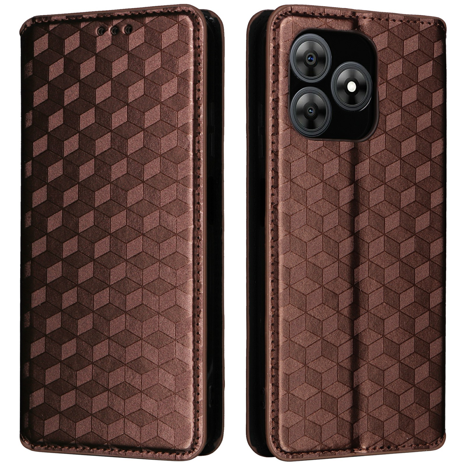 For Blackview Wave 8C Wallet Case Rhombus Imprinted Leather Phone Cover - Brown