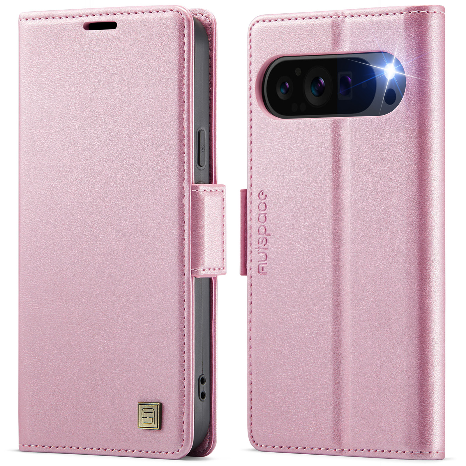 AUTSPACE For Google Pixel 9 Pro / Google Pixel 9 Case  A11 RFID Blocking Retro Leather Cell Phone Wallet Cover - Pink