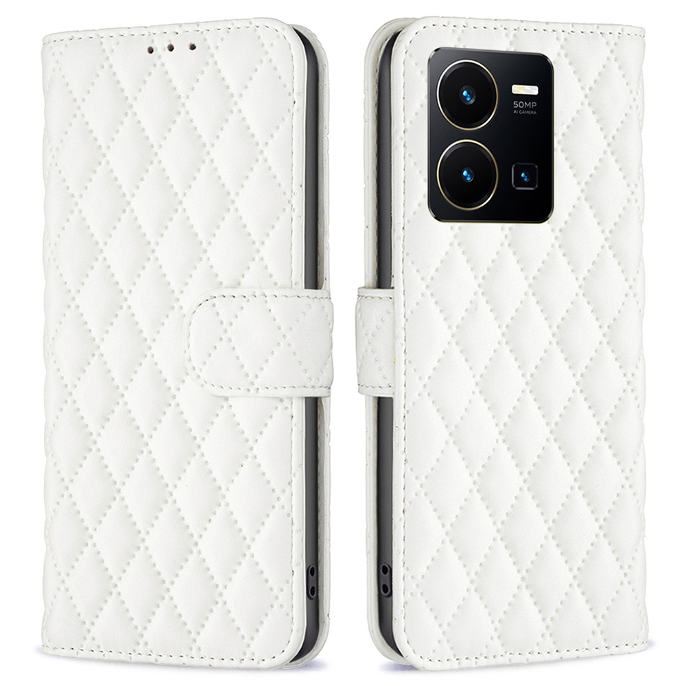 

Binfen Color BF Style-14 Für Vivo Y35 4g (2022) / Y22 4G Eingeprägter Rhombusmuster Phone Hülle PU Leder Magnetverschluss Ständer Brieftasche Abdeckung - Weiß, vivo Y35 4G (2022)