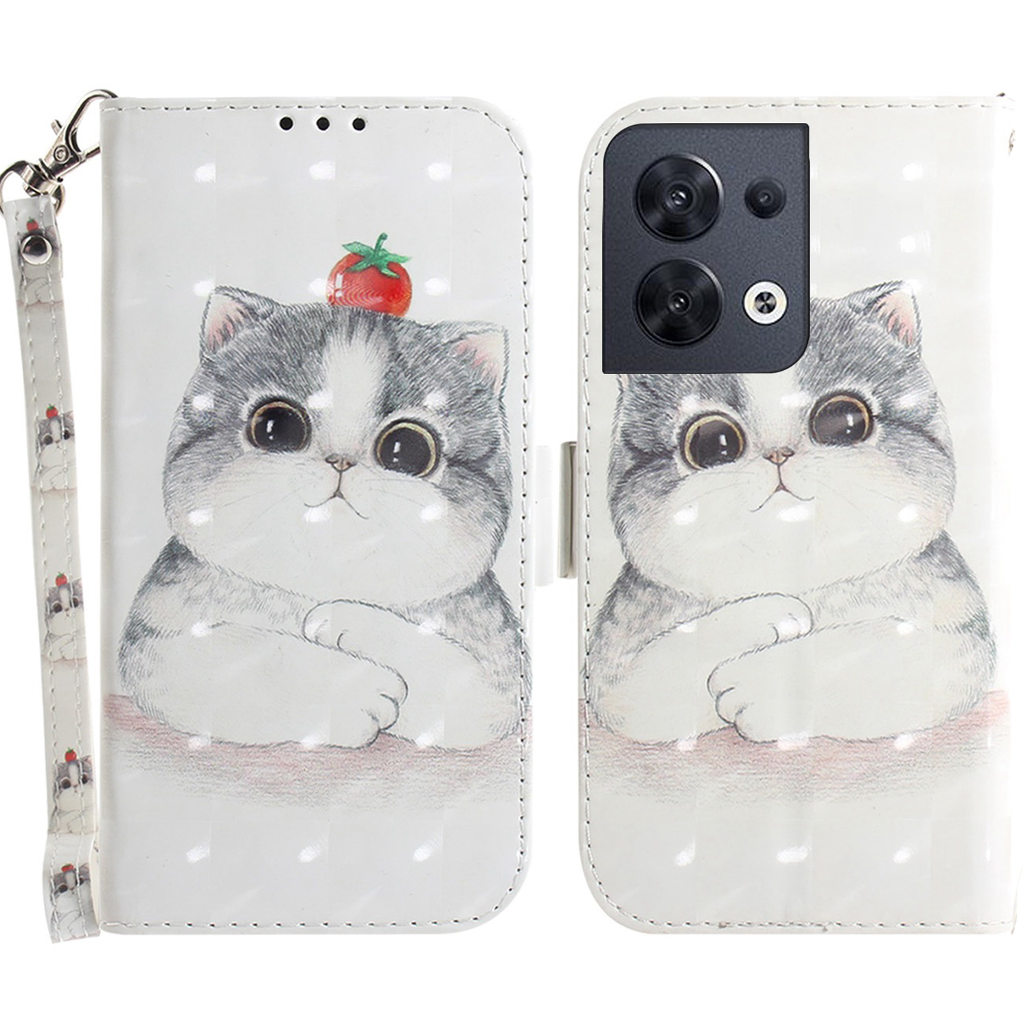 

Für Oppo Reno8 5G (globale Version) PU Lederschockdichtungssicherer Drop-proof-hülle 3d-muster Druckfaltbares Ständer Brieftaschenabdeckung Mit Riemen - Süße Katze, Oppo Reno8 5G (Global Version)