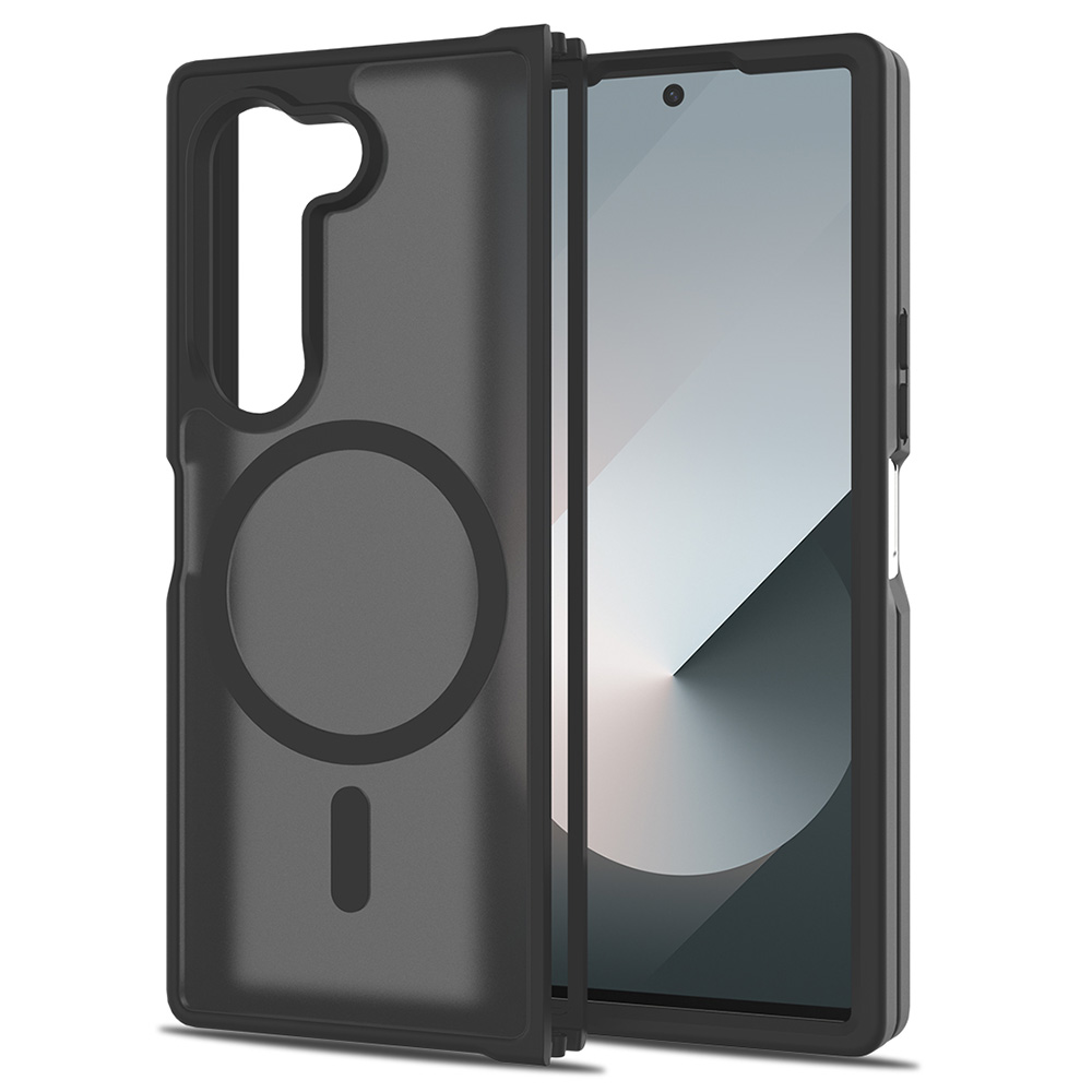 For Samsung Galaxy Z Fold6 5G Magnetic Case TPU Frame Acrylic Back Phone Cover Skin Touch - Black