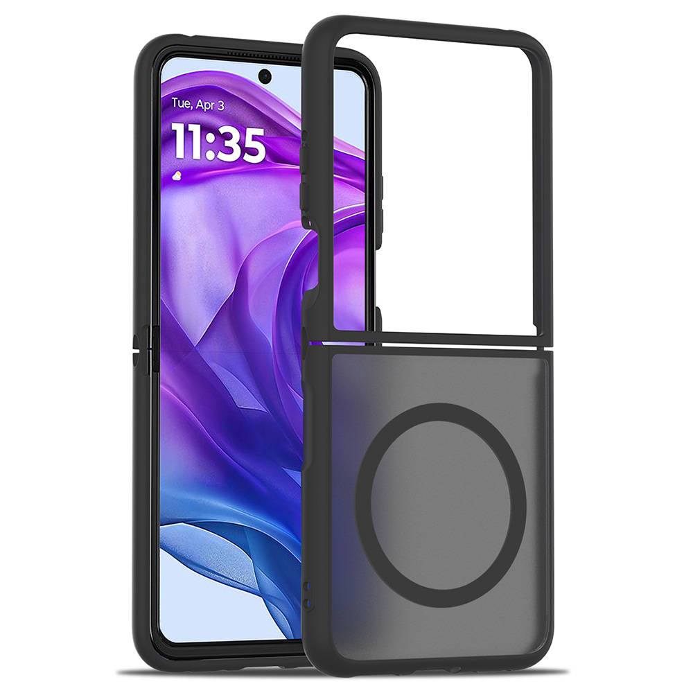 For Motorola Razr 50 Ultra 5G / Razr+ 2024 5G Case Magnetic Case TPU Frame Acrylic Back Phone Cover Skin Touch - Black